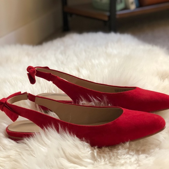 Anthropologie Shoes - Anthropologie red bow slingback flats.